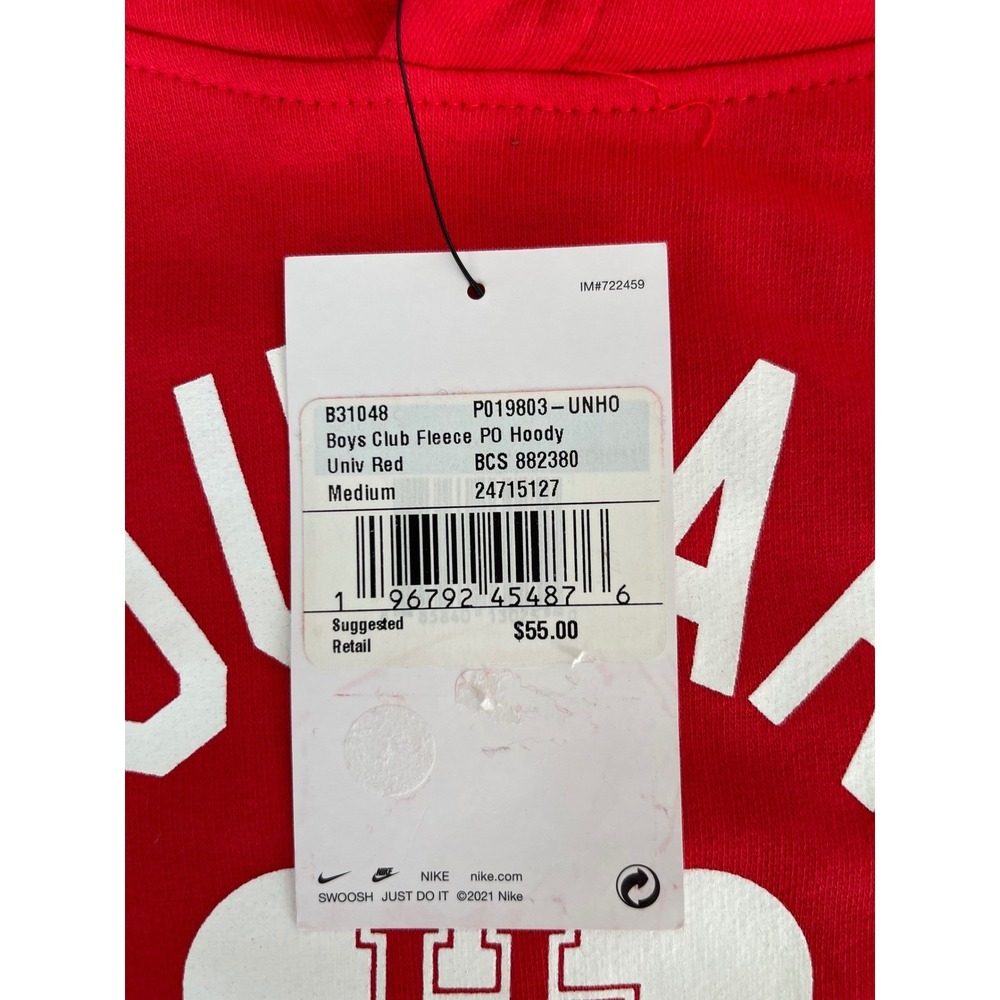 Nike Boys Houston Cougars Hoodie Red Club Fleece Pullover Sweatshirt Medium NEW - Picture 3 of 6